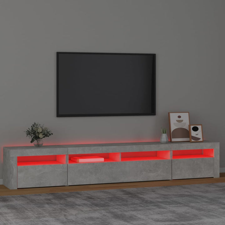 sengebord med LED-lys 240x35x40 cm betongrå