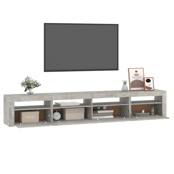 sengebord med LED-lys 240x35x40 cm betongrå