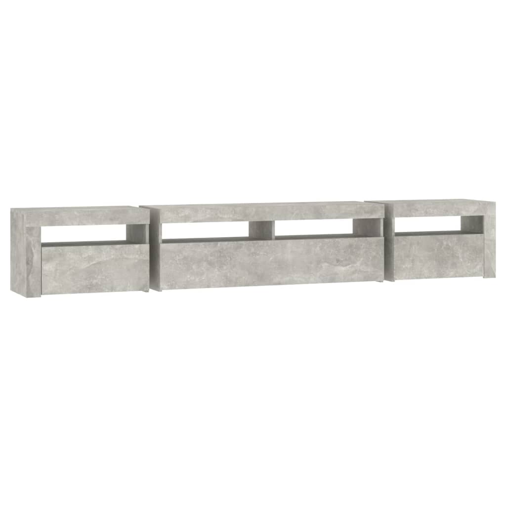 sengebord med LED-lys 240x35x40 cm betongrå