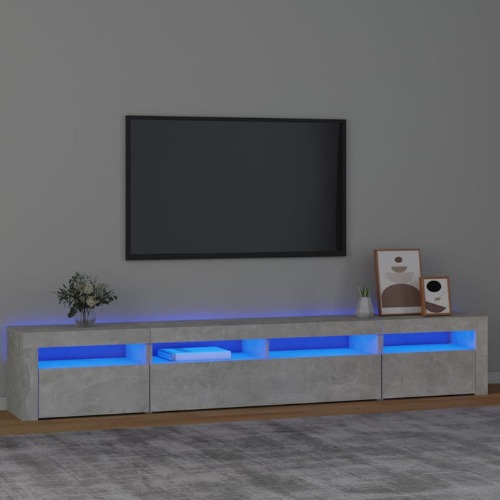 sengebord med LED-lys 240x35x40 cm betongrå