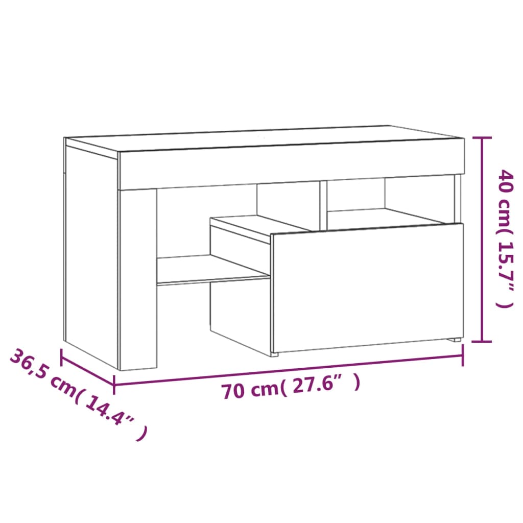 sengeborde 2 stk. med LED-lys 70x36,5x40 cm hvid