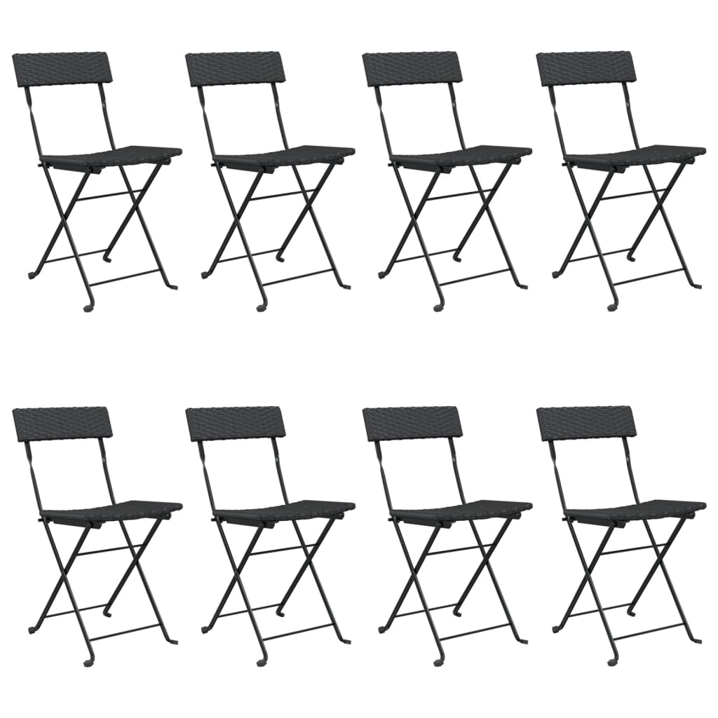 foldbare bistrostole 8 stk. polyrattan og stål sort