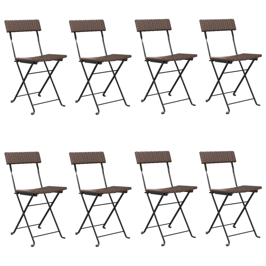 foldbare bistrostole 8 stk. polyrattan og stål brun