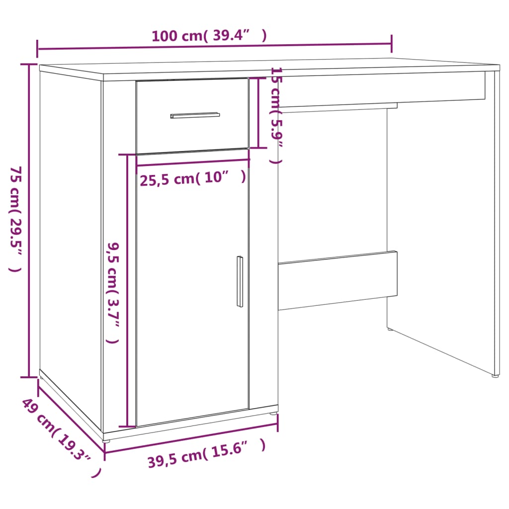 skrivebord 100x49x75 cm konstrueret træ grå sonoma-eg