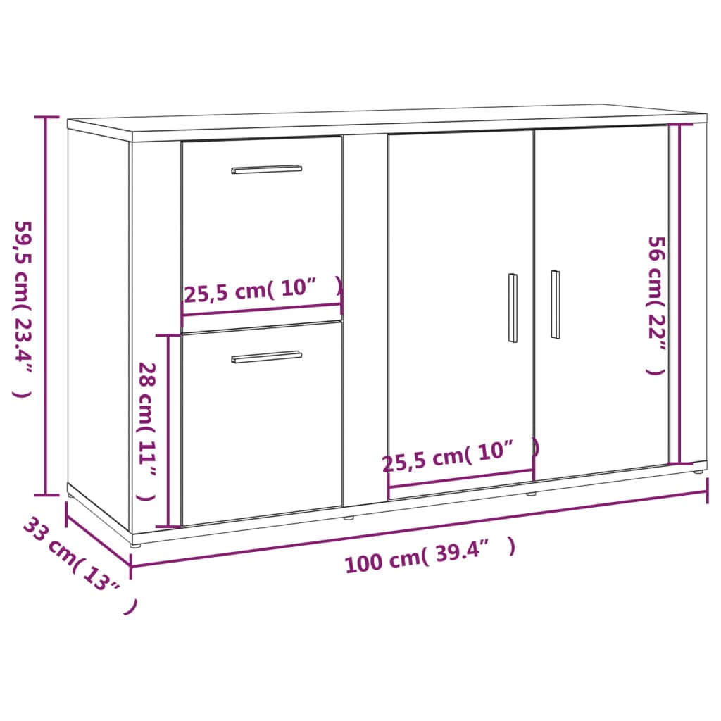 skænk 100x33x59,5 cm konstrueret træ betongrå