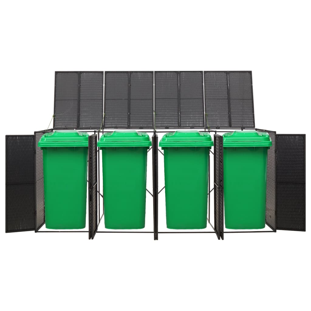 firdobbelt skraldespandsskjuler 274x80x117 cm polyrattan sort