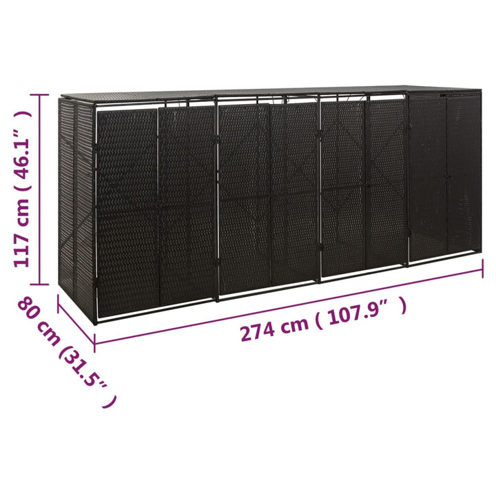 firdobbelt skraldespandsskjuler 274x80x117 cm polyrattan sort