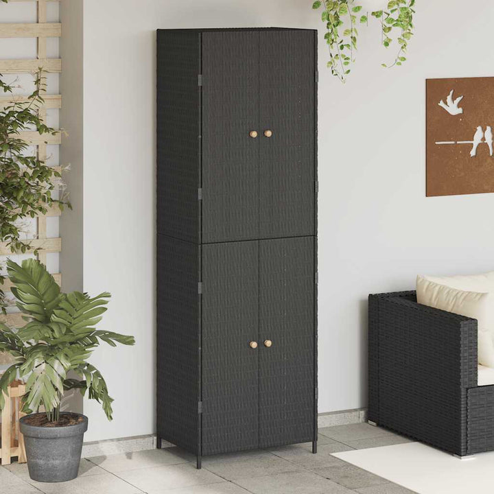 opbevaringsskab til haven 59x40x180 cm polyrattan sort