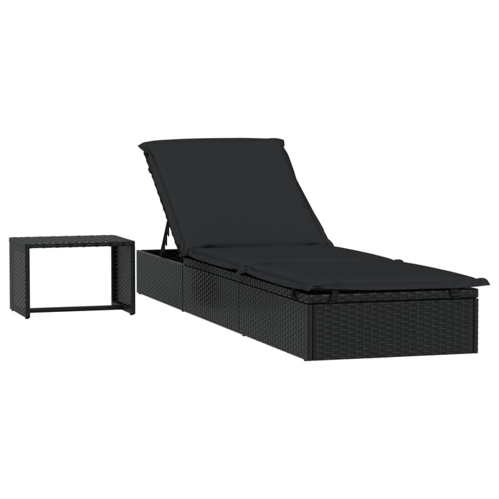 liggestol 1 stk. med bord polyrattan sort