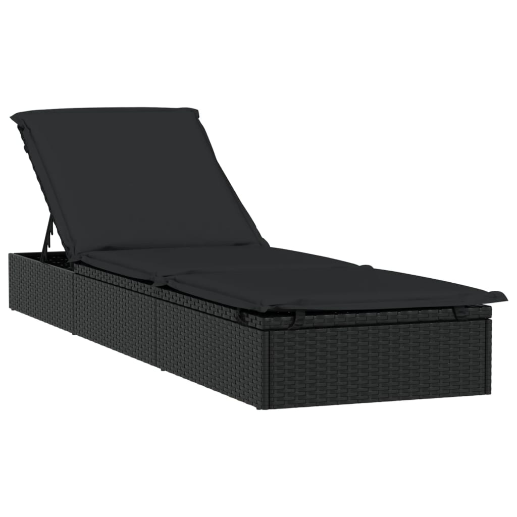 liggestol 1 stk. med bord polyrattan sort