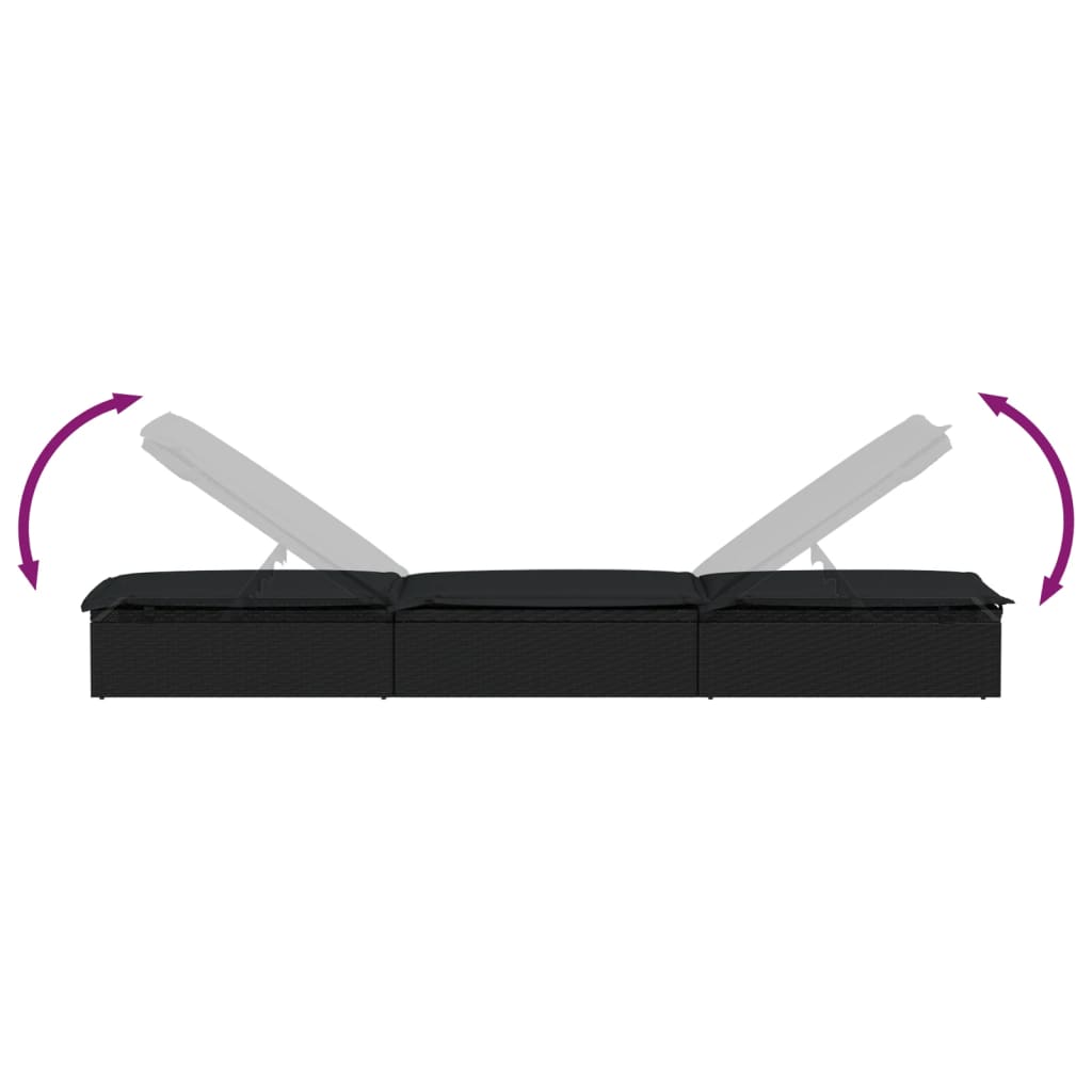 liggestol 1 stk. med bord polyrattan sort