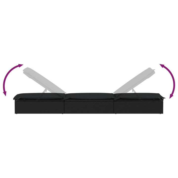 liggestol 1 stk. med bord polyrattan sort
