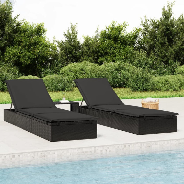 liggestol 1 stk. med bord polyrattan sort