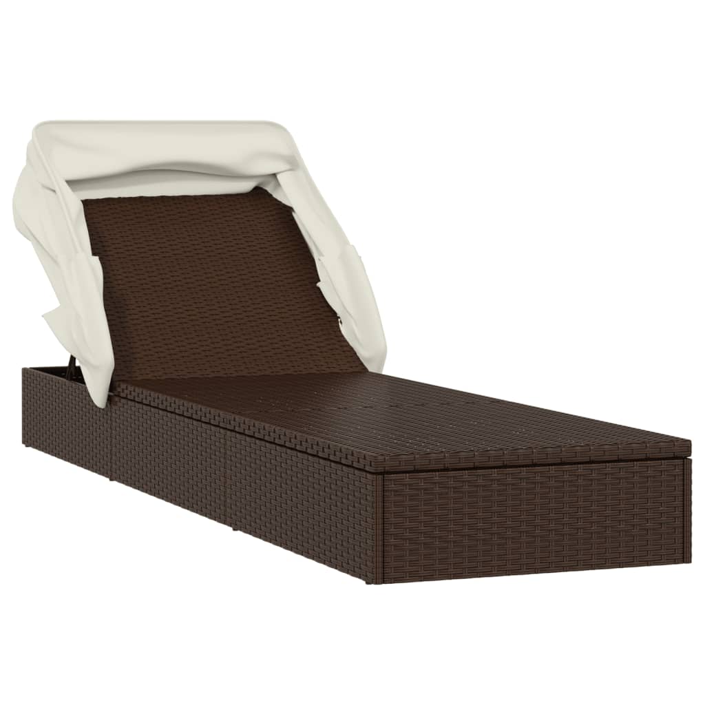 liggestol med foldbart tag 213x63x97 cm polyrattan brun