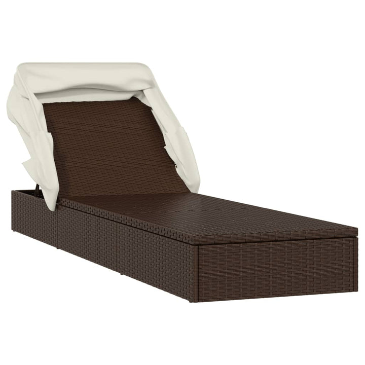 liggestol med foldbart tag 213x63x97 cm polyrattan brun