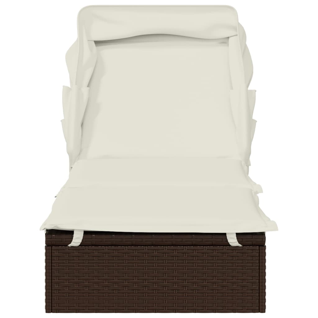 liggestol med foldbart tag 213x63x97 cm polyrattan brun