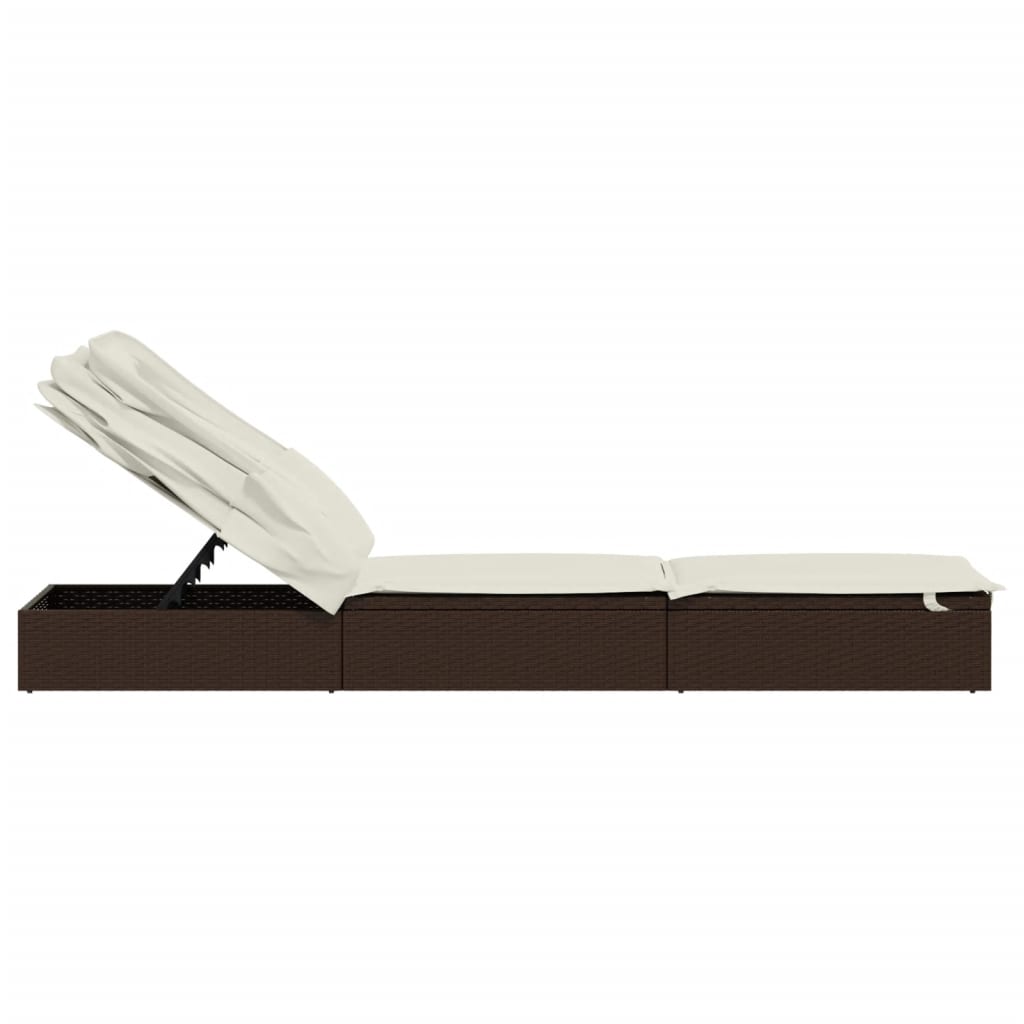 liggestol med foldbart tag 213x63x97 cm polyrattan brun