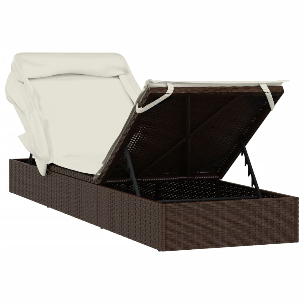 liggestol med foldbart tag 213x63x97 cm polyrattan brun