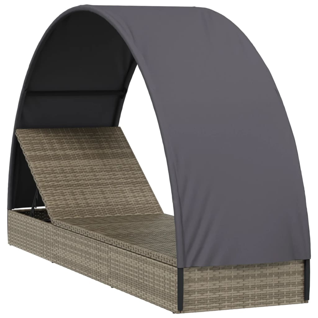 liggestol med rundt tag 211x57x140 cm polyrattan grå