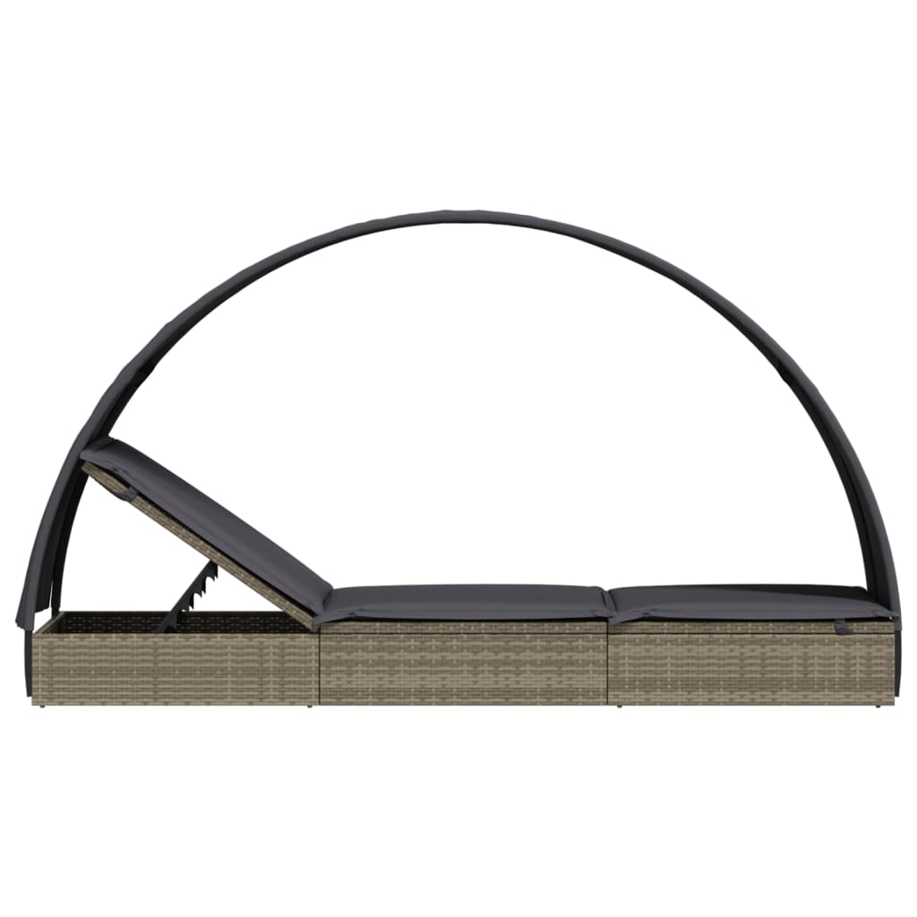 liggestol med rundt tag 211x57x140 cm polyrattan grå