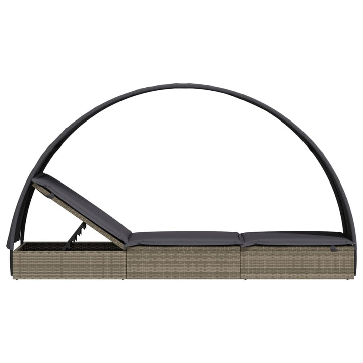 liggestol med rundt tag 211x57x140 cm polyrattan grå