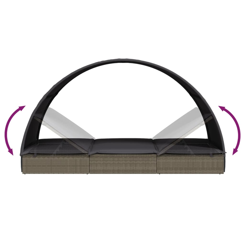liggestol med rundt tag 211x57x140 cm polyrattan grå