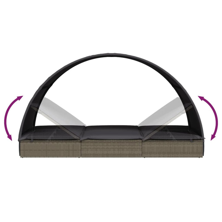 liggestol med rundt tag 211x57x140 cm polyrattan grå