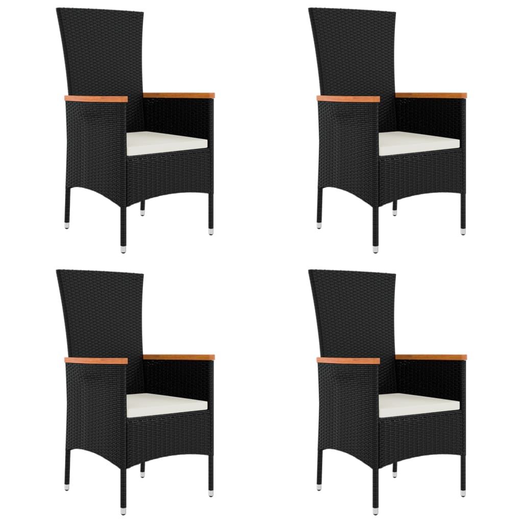 havestole med hynder 4 stk. polyrattan sort
