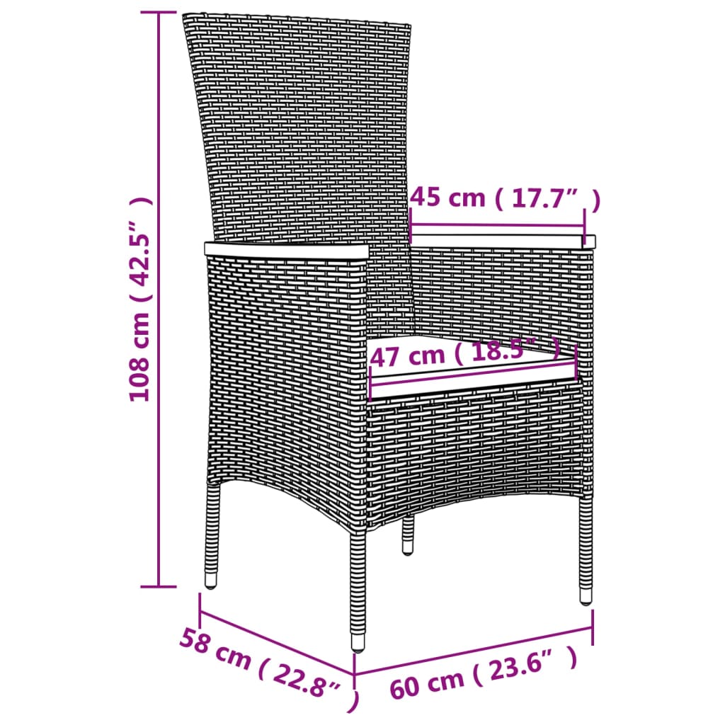 havestole med hynder 4 stk. polyrattan sort