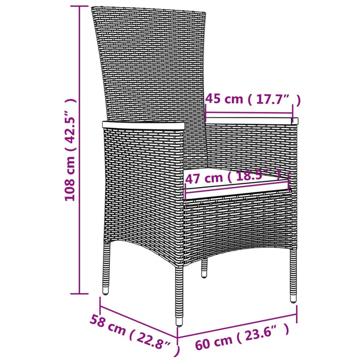 havestole med hynder 4 stk. polyrattan sort