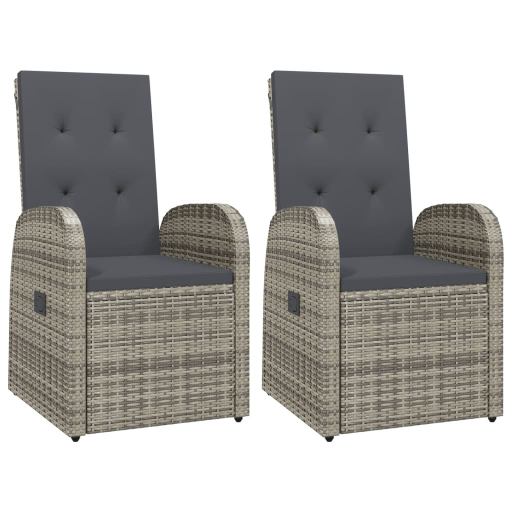 havestole med hynder 2 stk. polyrattan grå