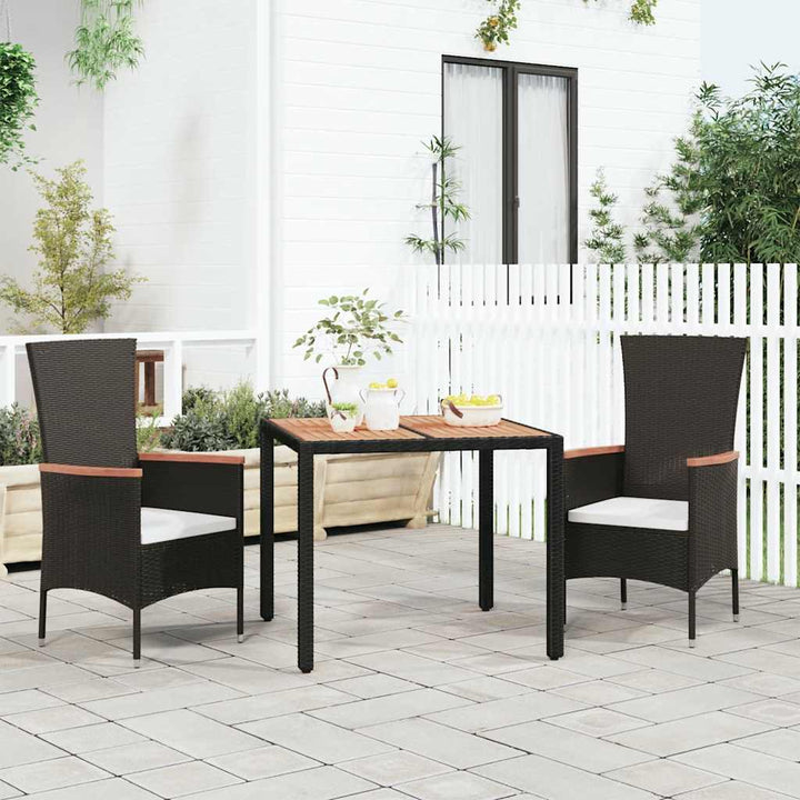havebord med træbordplade polyrattan og massivt akacietræ sort