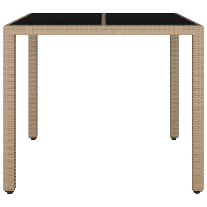 havebord med glasbordplade polyrattan og hærdet glas beige