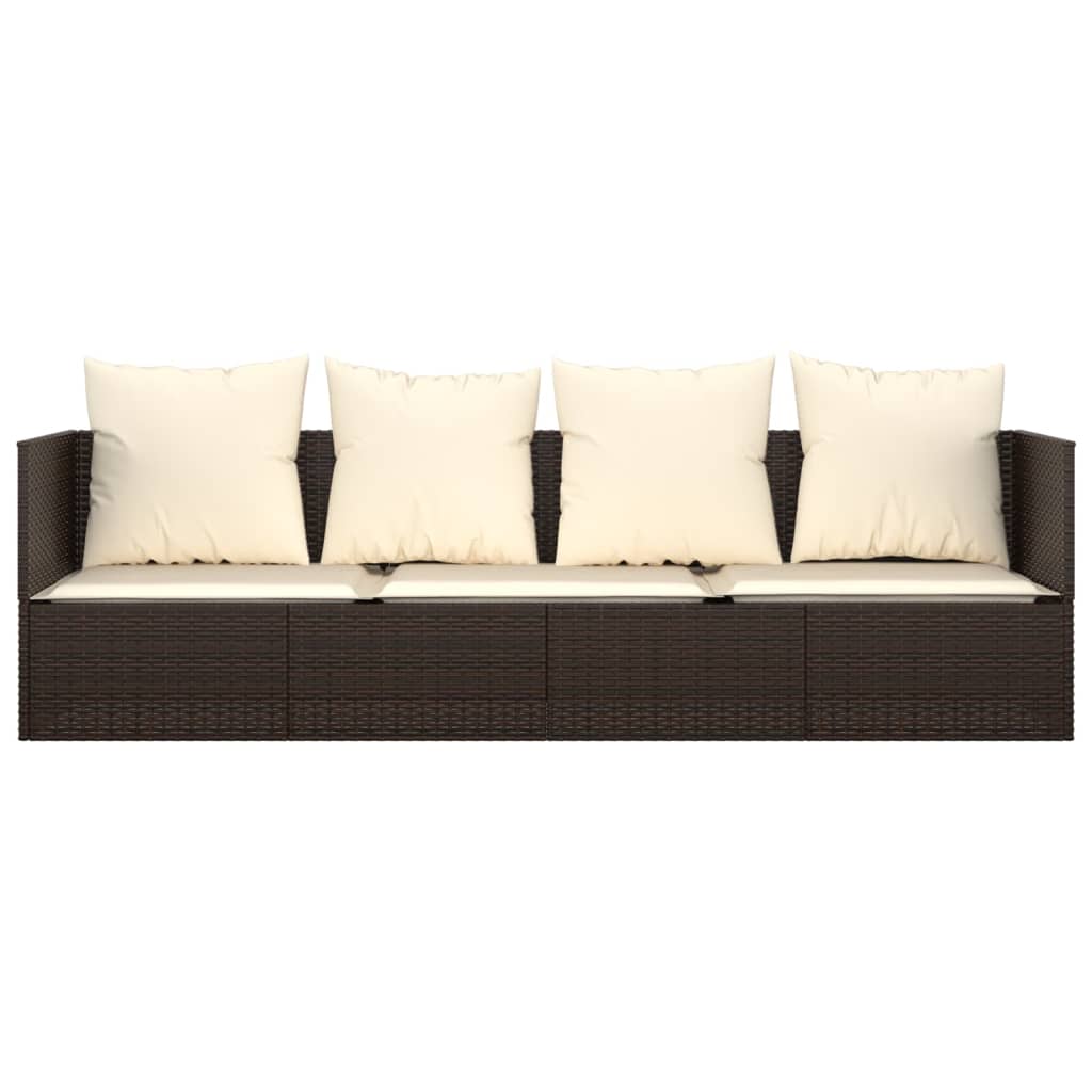 udendørs loungesofa med hynder polyrattan brun