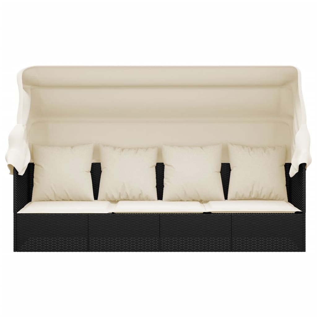 udendørs loungesofa med tag og hynder polyrattan sort