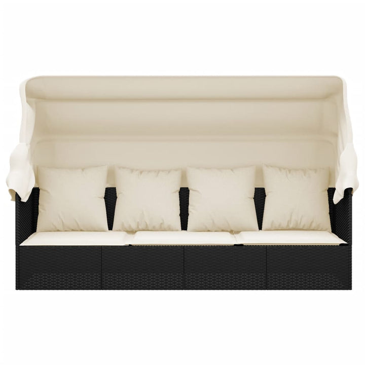 udendørs loungesofa med tag og hynder polyrattan sort