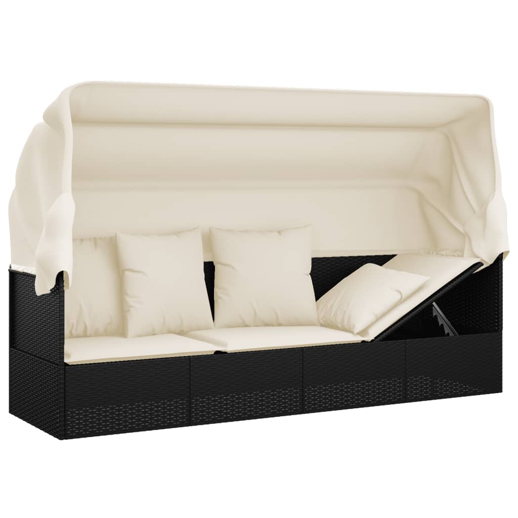 udendørs loungesofa med tag og hynder polyrattan sort