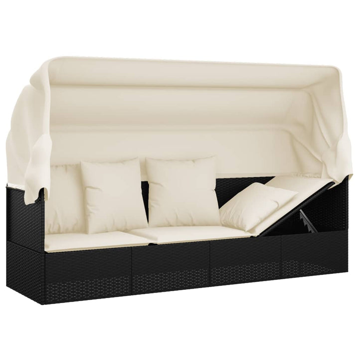udendørs loungesofa med tag og hynder polyrattan sort