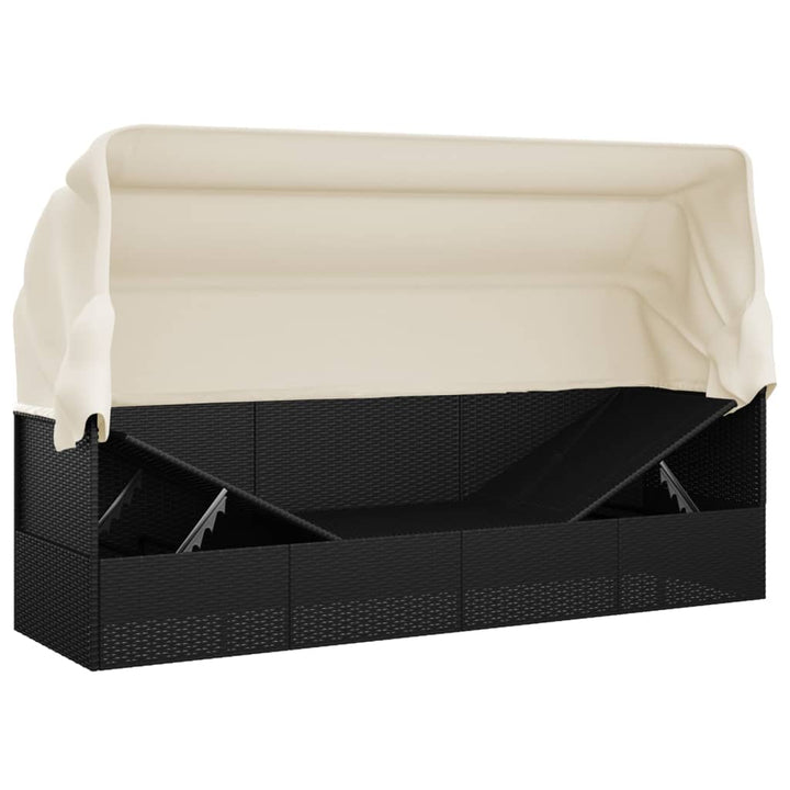 udendørs loungesofa med tag og hynder polyrattan sort