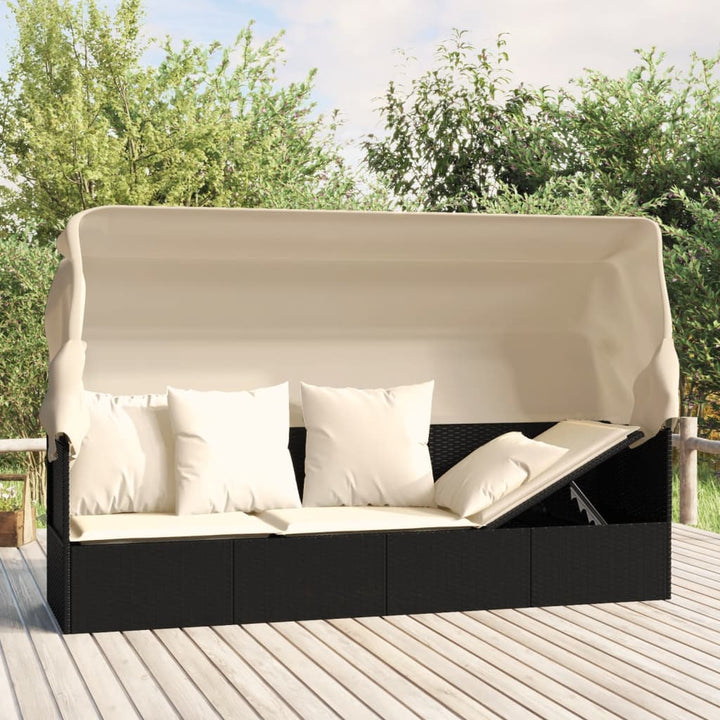 udendørs loungesofa med tag og hynder polyrattan sort