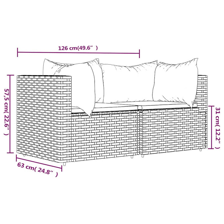 hjørnemoduler til havesofa 2 stk. med hynder polyrattan sort
