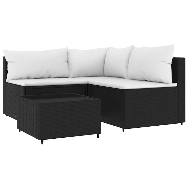 loungesæt til haven 4 dele med hynder polyrattan sort