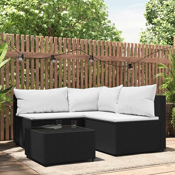 loungesæt til haven 4 dele med hynder polyrattan sort