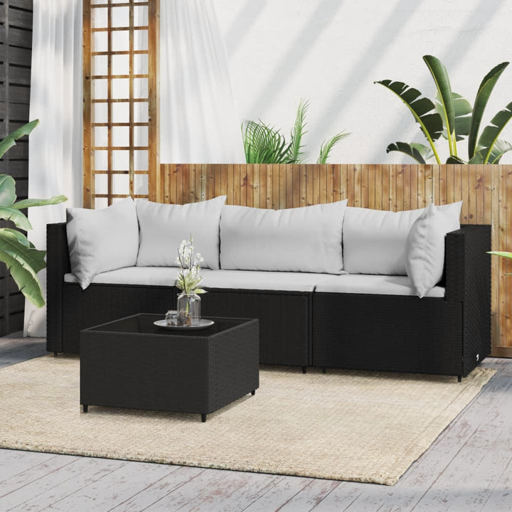 loungesæt til haven 4 dele med hynder polyrattan sort