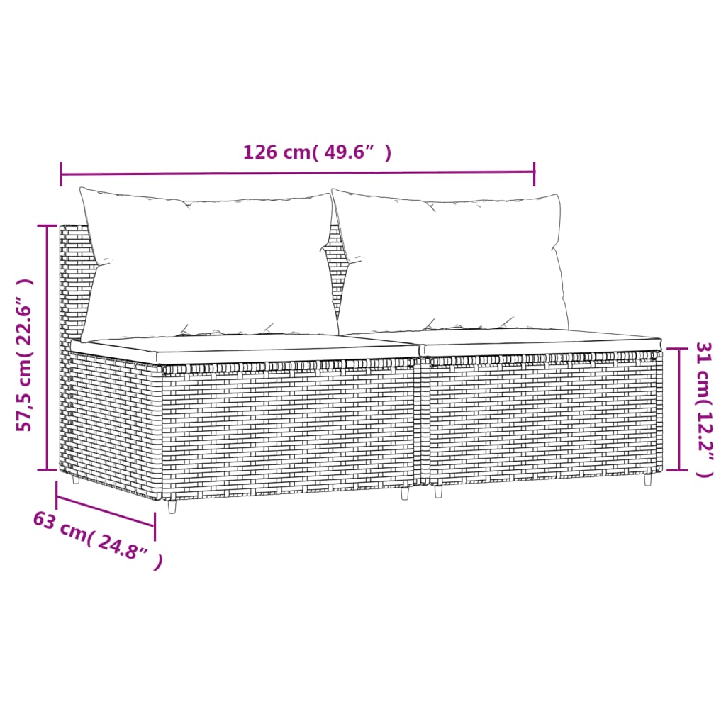midtermoduler til havesofa 2 stk. med hynder polyrattan sort