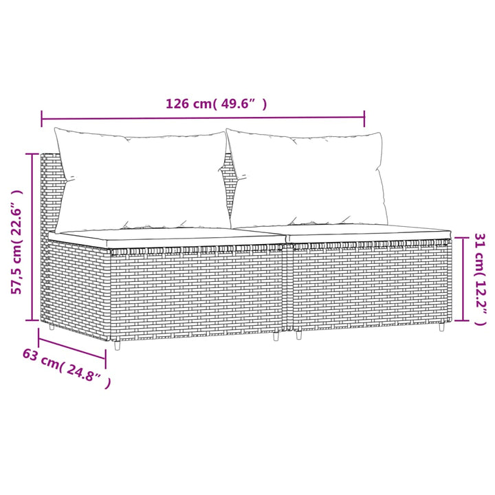 midtermoduler til havesofa 2 stk. med hynder polyrattan sort