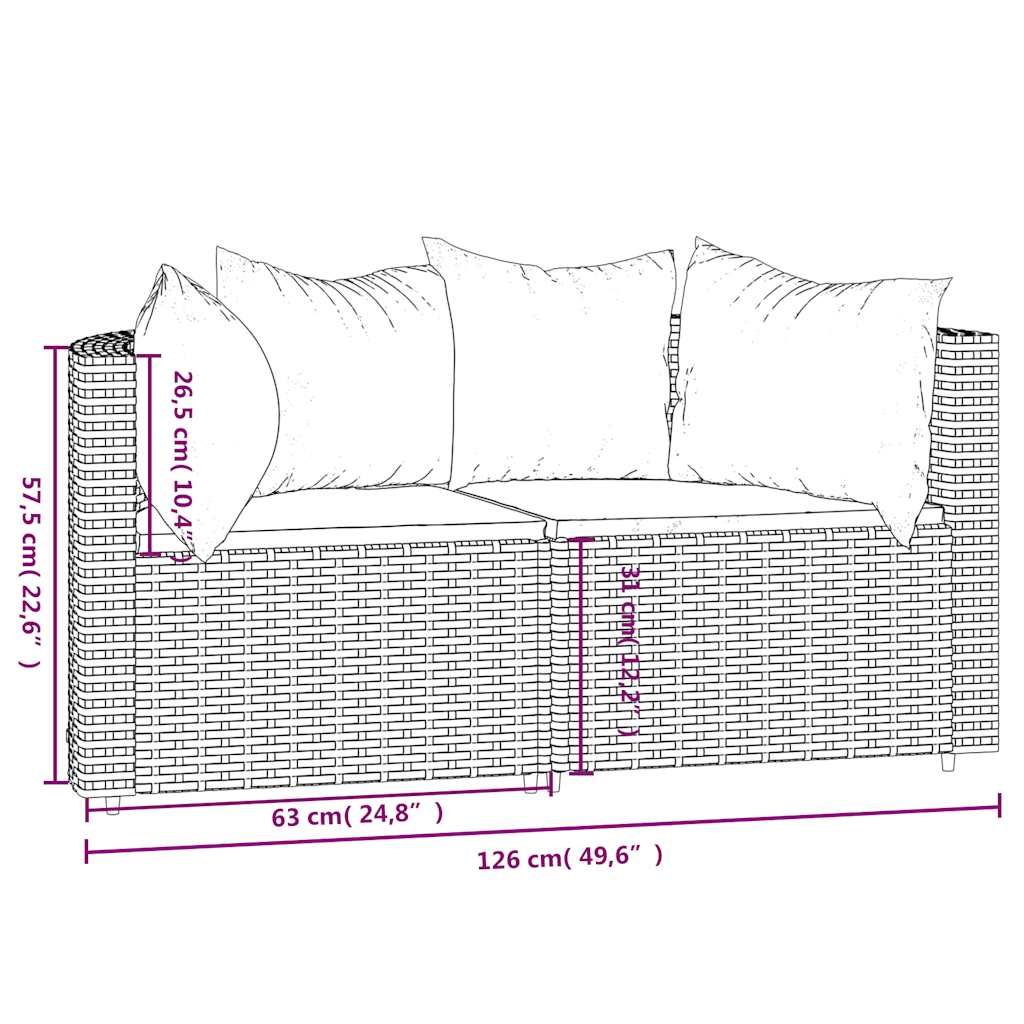 hjørnemoduler til havesofa 2 stk. med hynder polyrattan sort