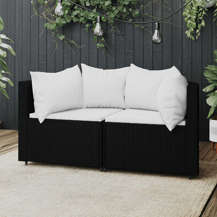 hjørnemoduler til havesofa 2 stk. med hynder polyrattan sort