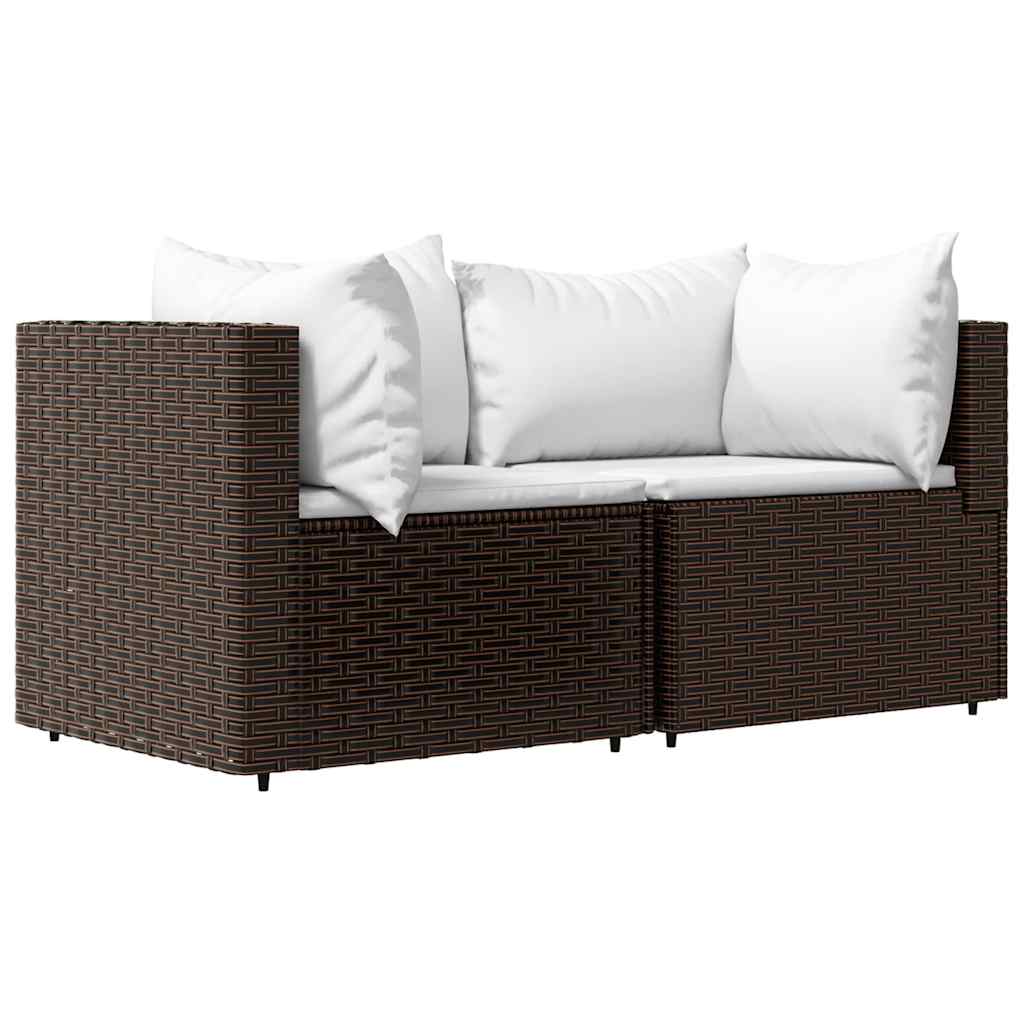 hjørnemoduler til havesofa 2 stk. med hynder polyrattan brun