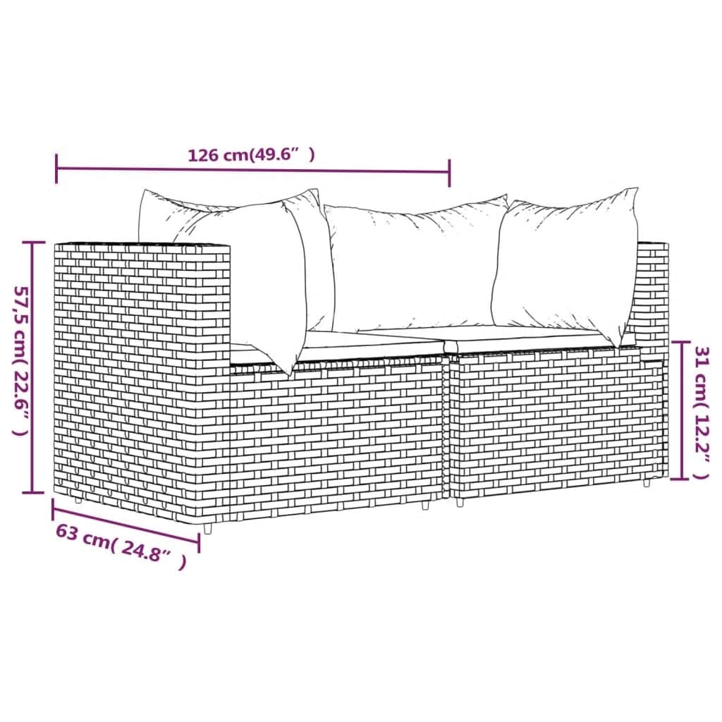 hjørnemoduler til havesofa 2 stk. med hynder polyrattan brun